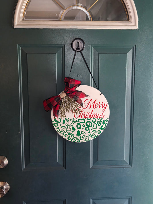 🎄 Rustic “Merry Christmas” Leopard Print Door Sign