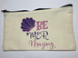 Canvas pouch with 'Be Mer Mazing' text and purple shell design on a white background