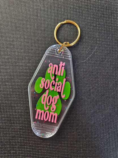 Motel Keychain - anti social dog mom