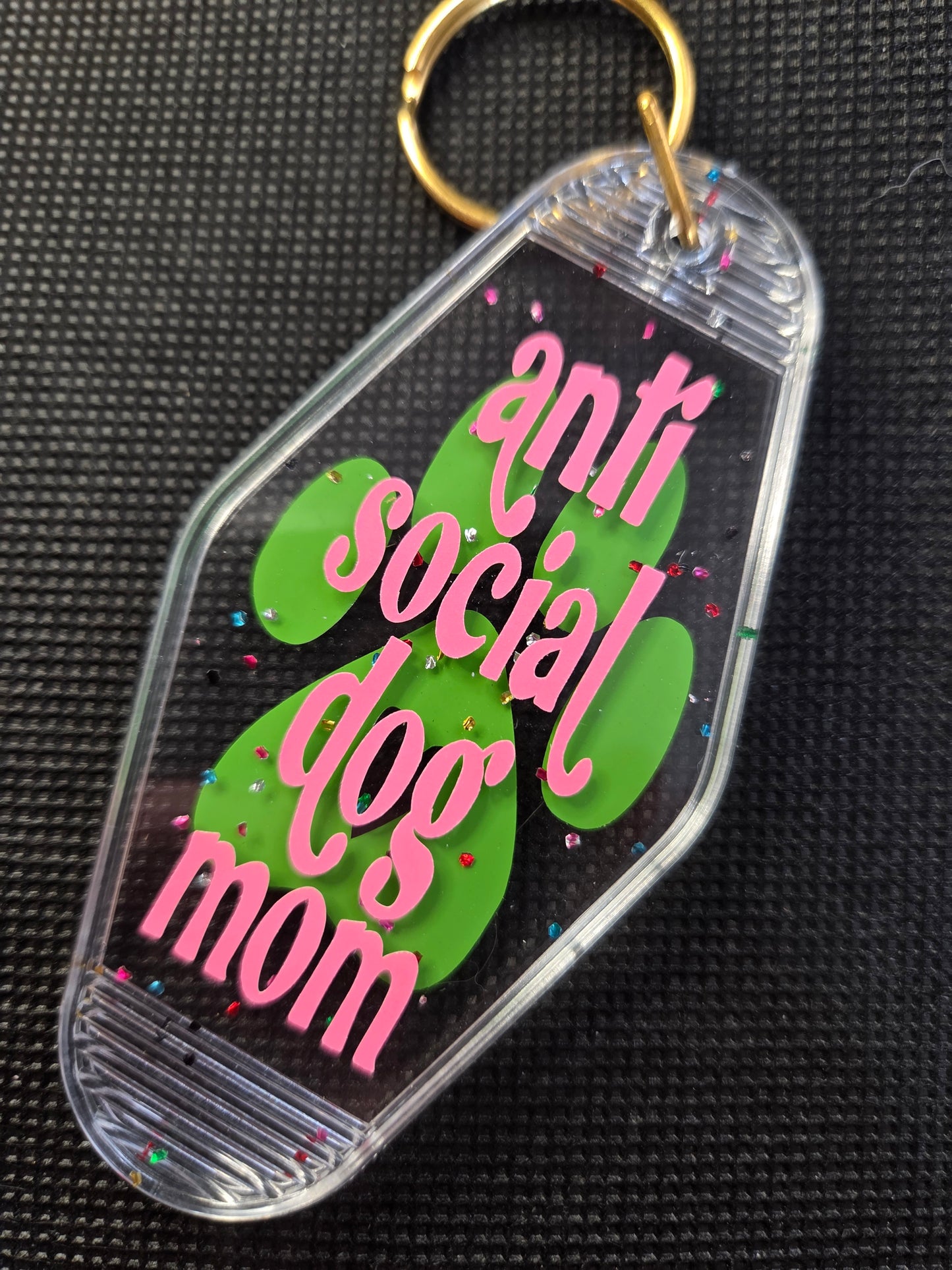 Motel Keychain - anti social dog mom