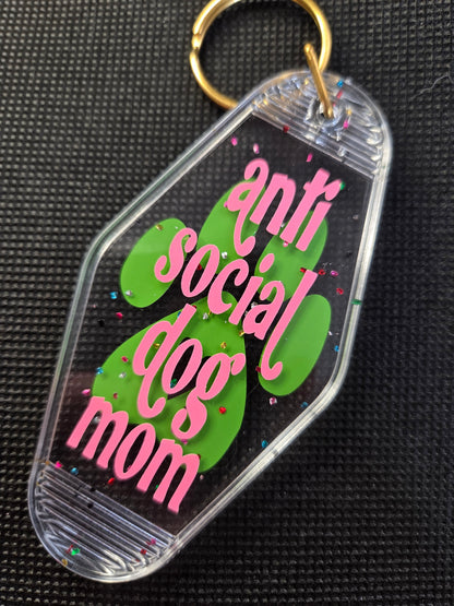 Motel Keychain - anti social dog mom