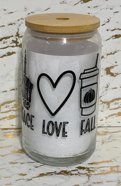 Peace Love Fall Glass Tumbler